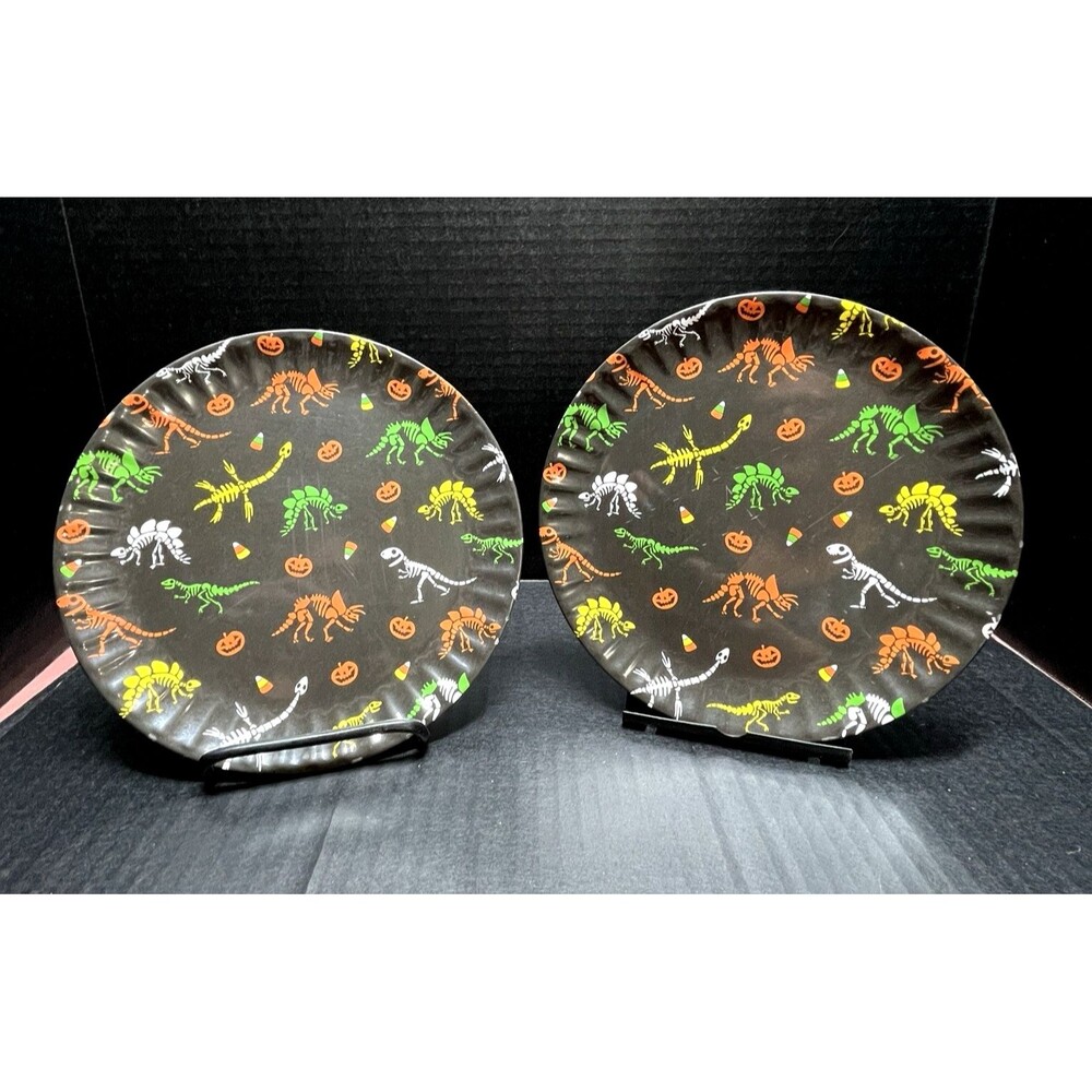 Max Studio Home Dinosaur T-Rex Pumpkin Halloween Melamine 8" Dessert Plates